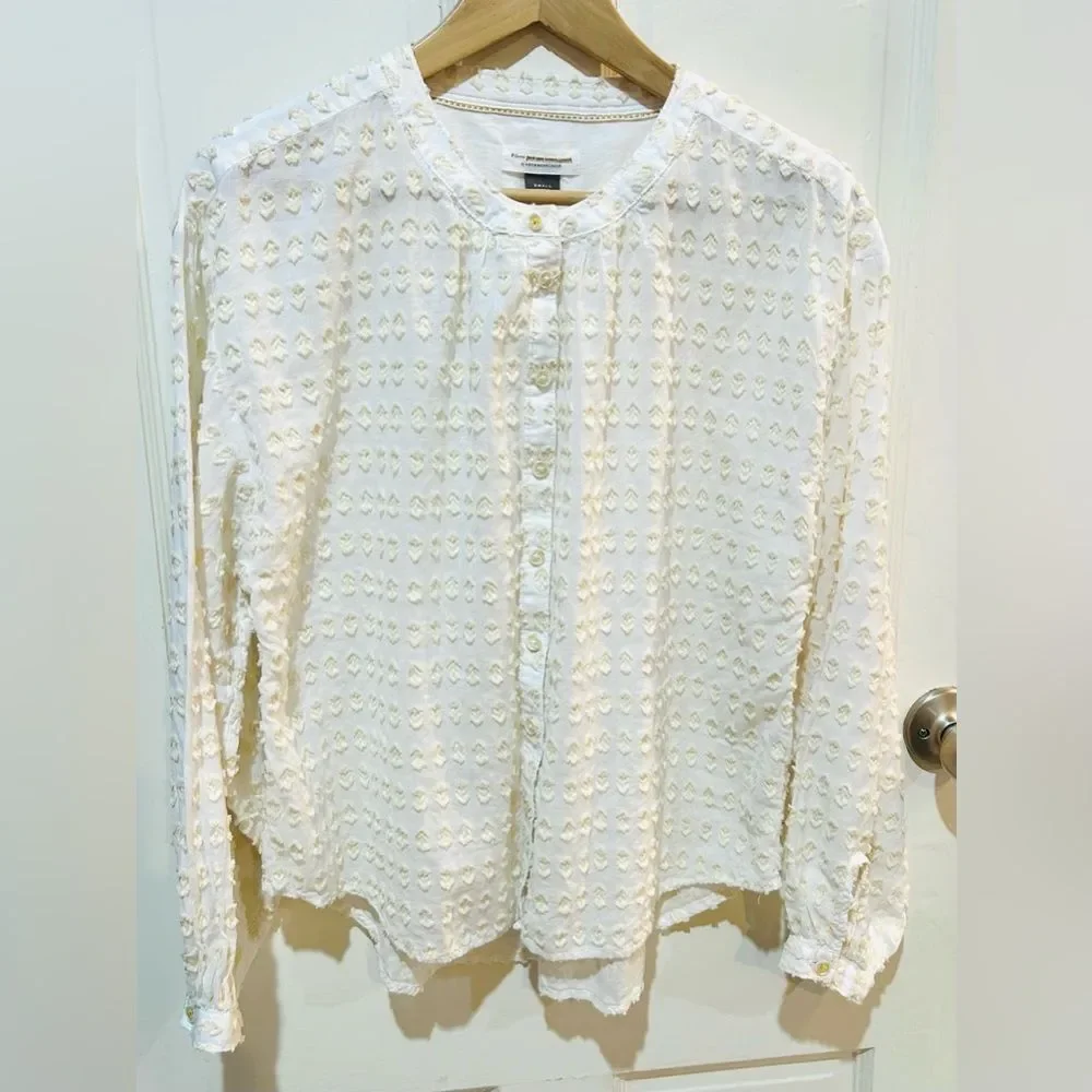 Anthropologie Pilcro Ivory Puff Sleeve Peasant Buttondown Top Cotton Boho Size S